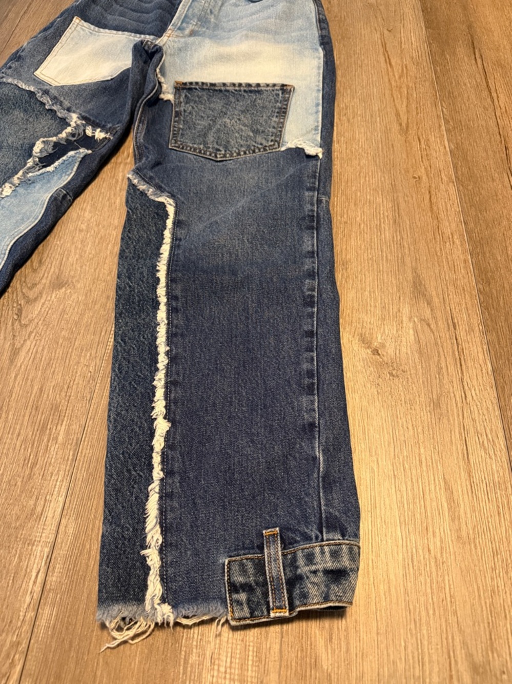 REVICE Two-Tone Patchwork Straight Jeans in Dark and Light Blue - Picture 4 of 9